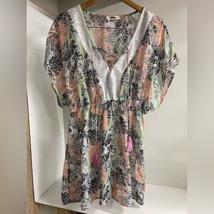 Miken Tropical Leaf Print Coverup